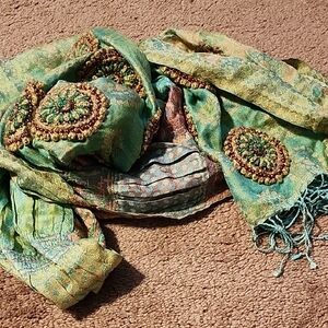 Embroidered Green Scarf
